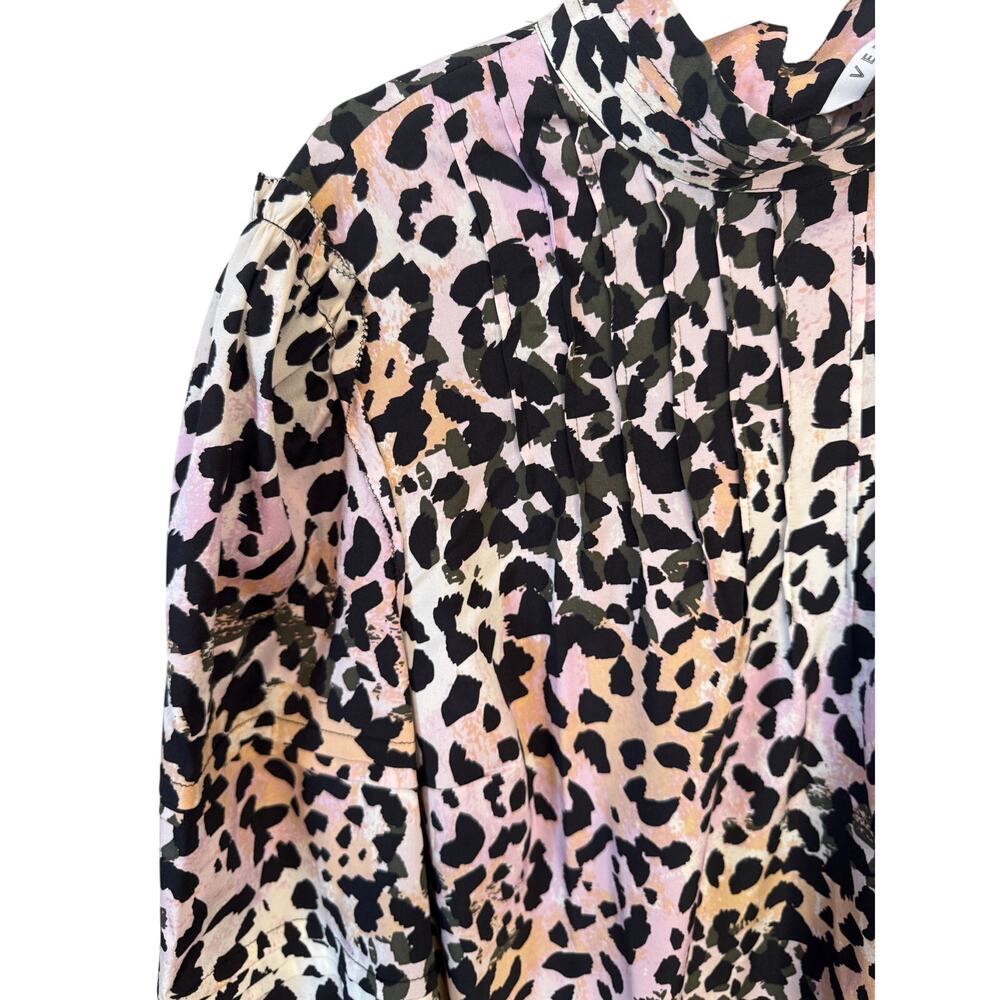 VERONICA BEARD Lety Leopard Print Stretch Silk Blouse Size 6 Watercolor Lilac - Picture 7 of 14